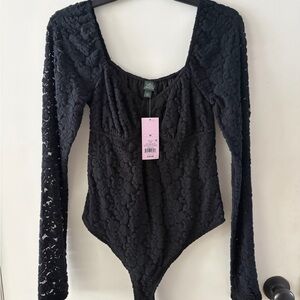Wild Fable Black Textured Bodysuit